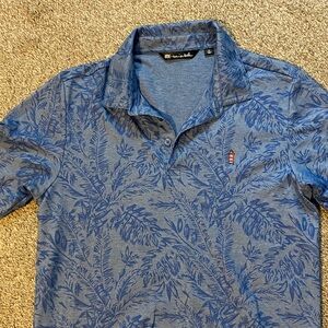 Travis Mathew Blue Leaf Print Polo Shirt